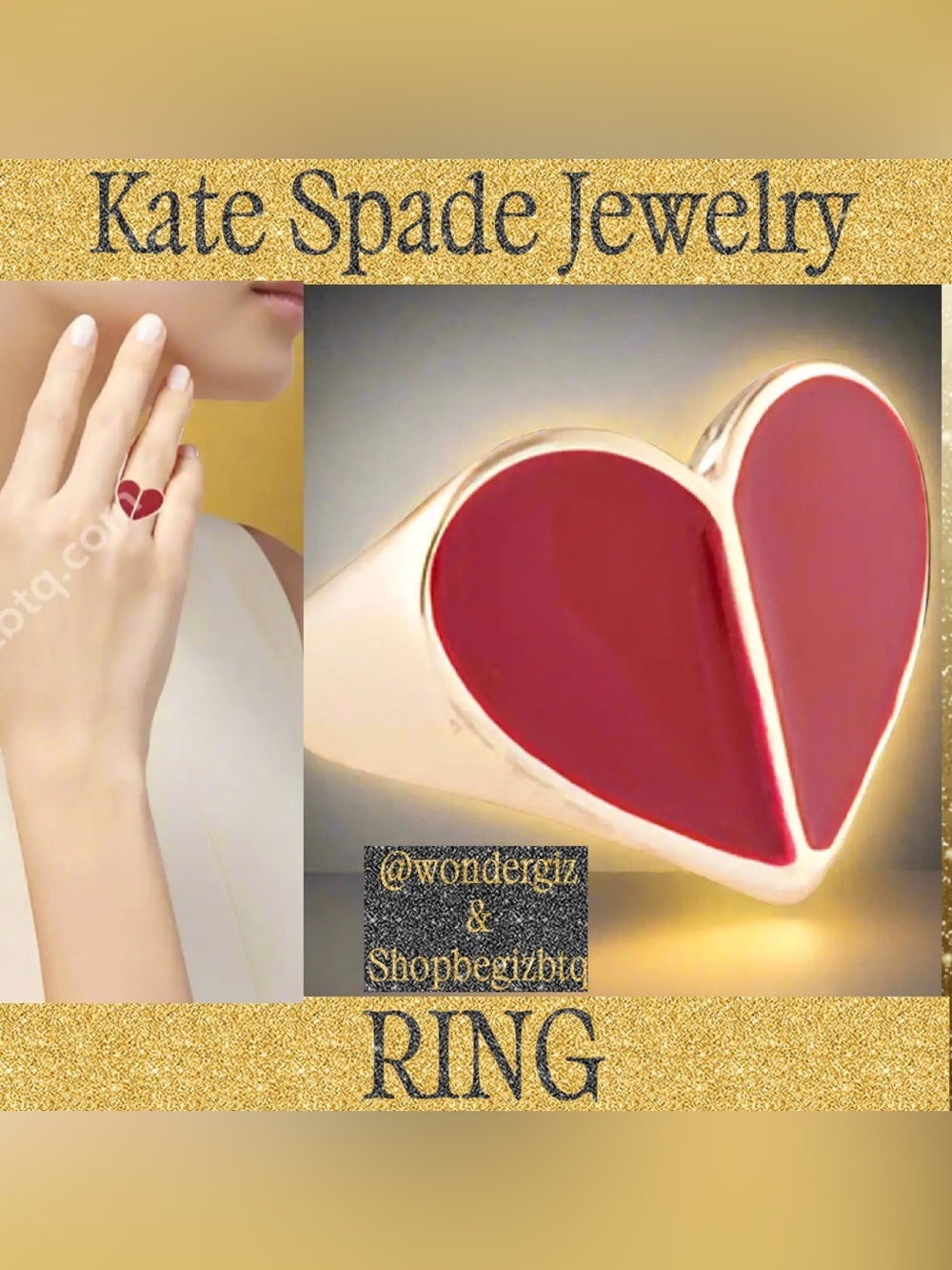 Authentic Kate Spade New York Heritage Spade Enamel Heart Ring Gold & Red Size 7